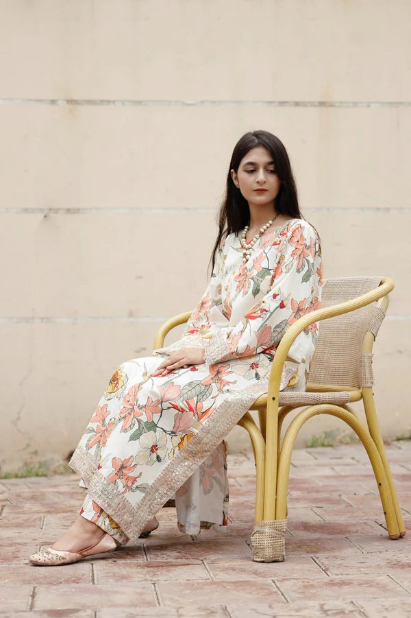 White Floral – 2-Piece Stitched Suit