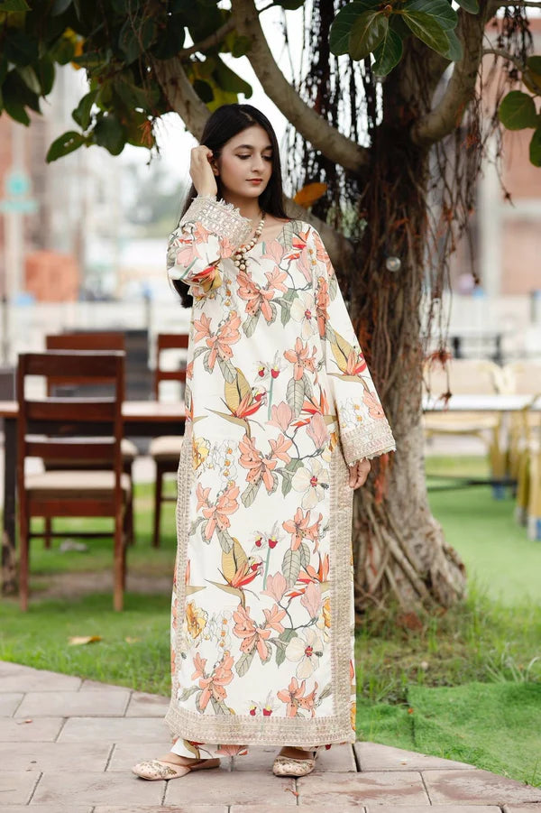 White Floral – 2-Piece Stitched Suit