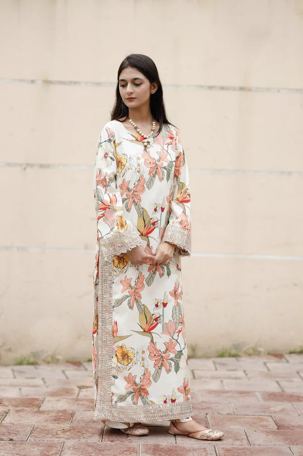 White Floral – 2-Piece Stitched Suit