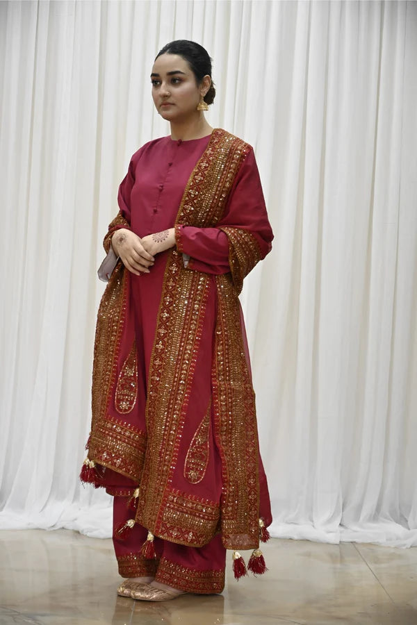 Noor-e-Mahroon – 3-Piece Stitched Festive Ensemble